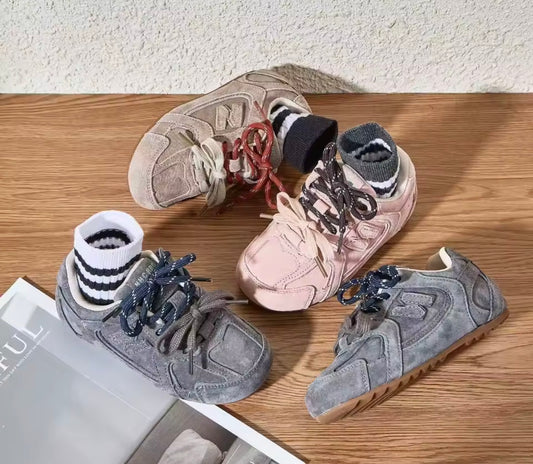Double lace suede trainers