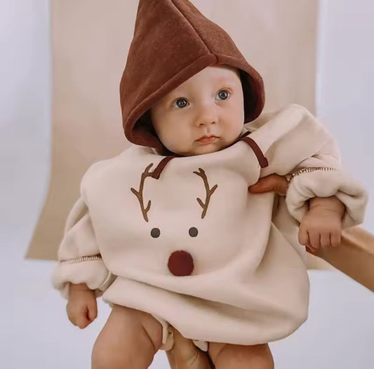 Reindeer sweater romper and hat set