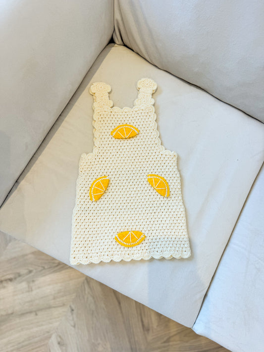Hand crochet thick cream and lemon dress