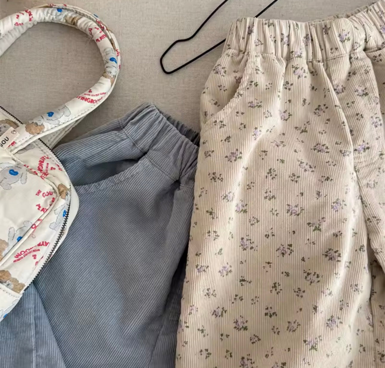 Corduroy frill trim trousers