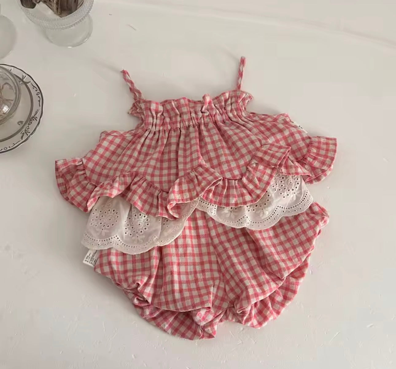 Gingham two piece vest and shorts set