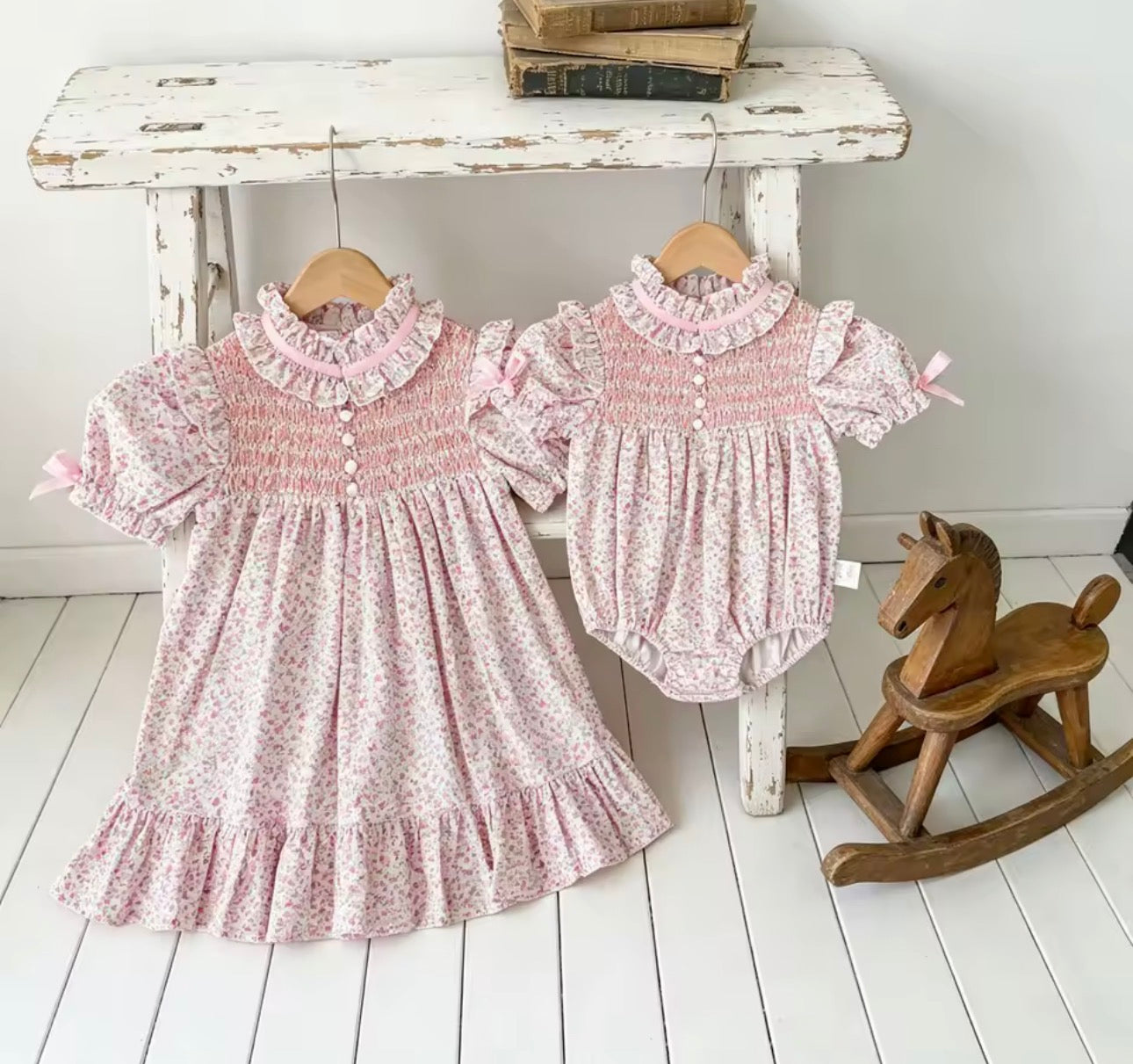 Smocked floral romper/dress