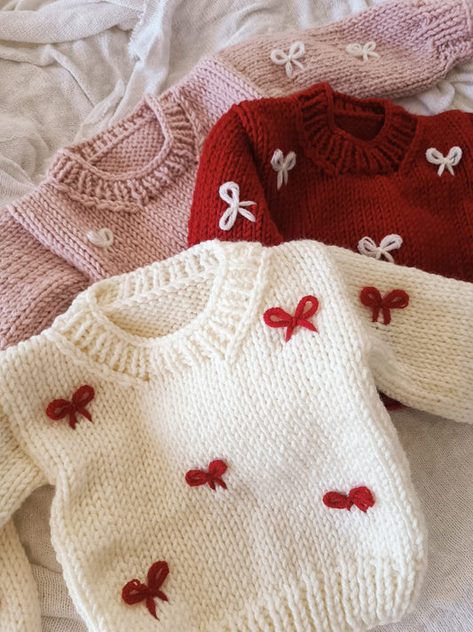 Pre order bows on front and back handknitted jumpers