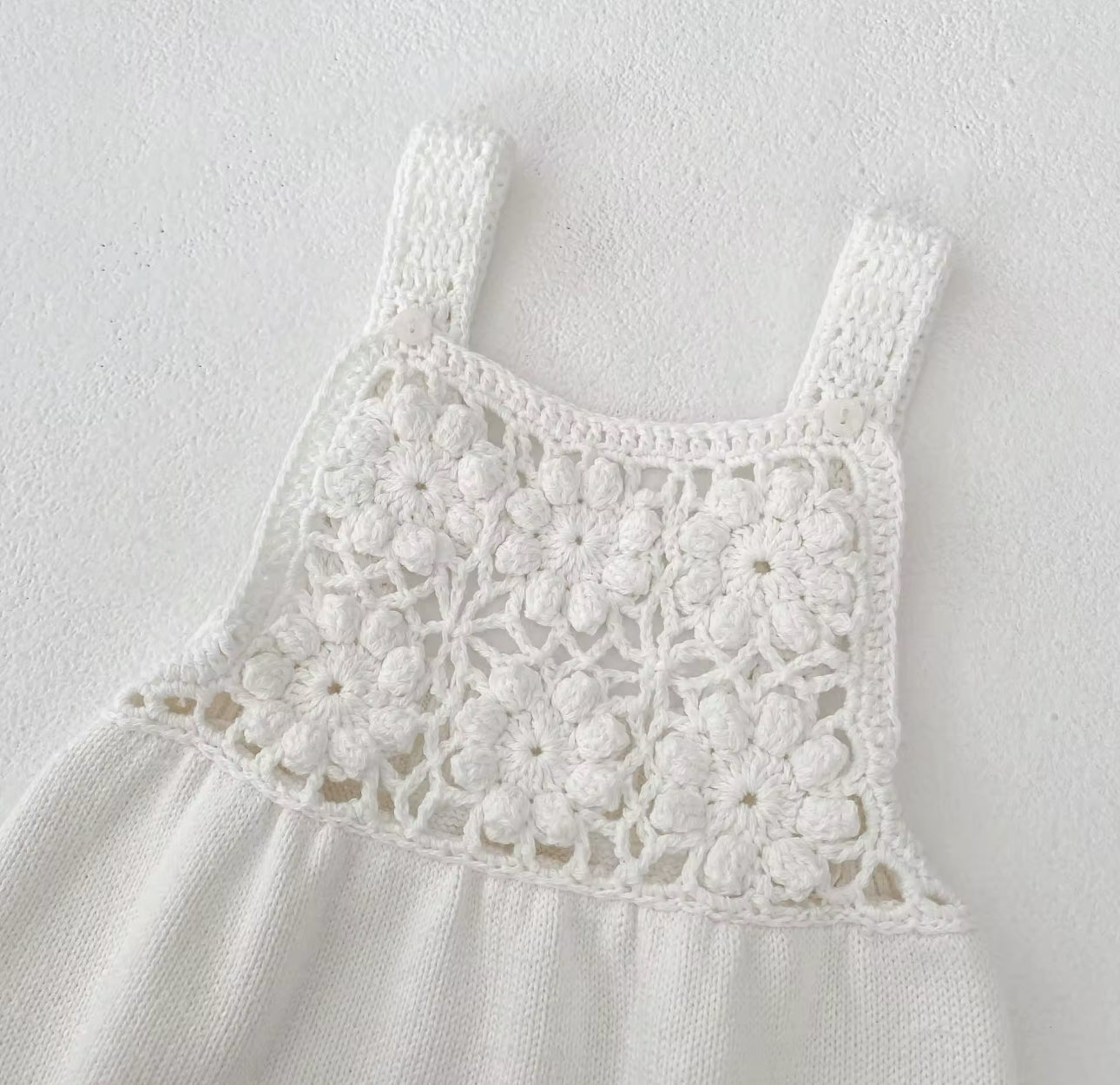Boho summer crochet white romper/bonnet