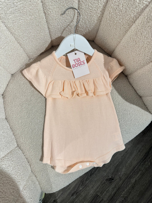 In stock Soft knit pink frill romper