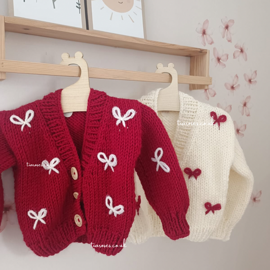 In stock New style red loop bow handknitted cardigans