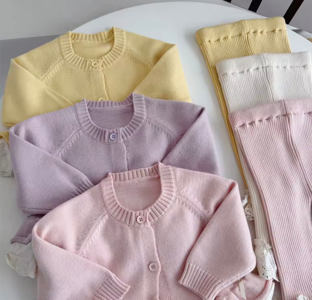 Ruffle knit cardigan and legging set