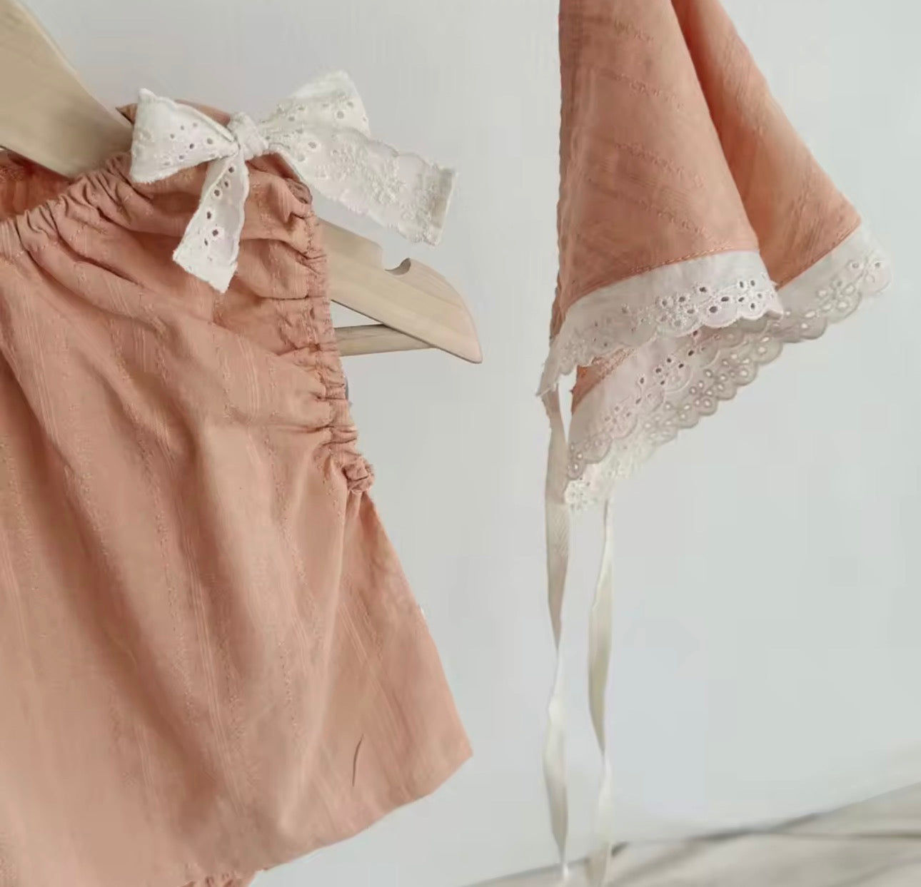 3 piece peach lace trim set