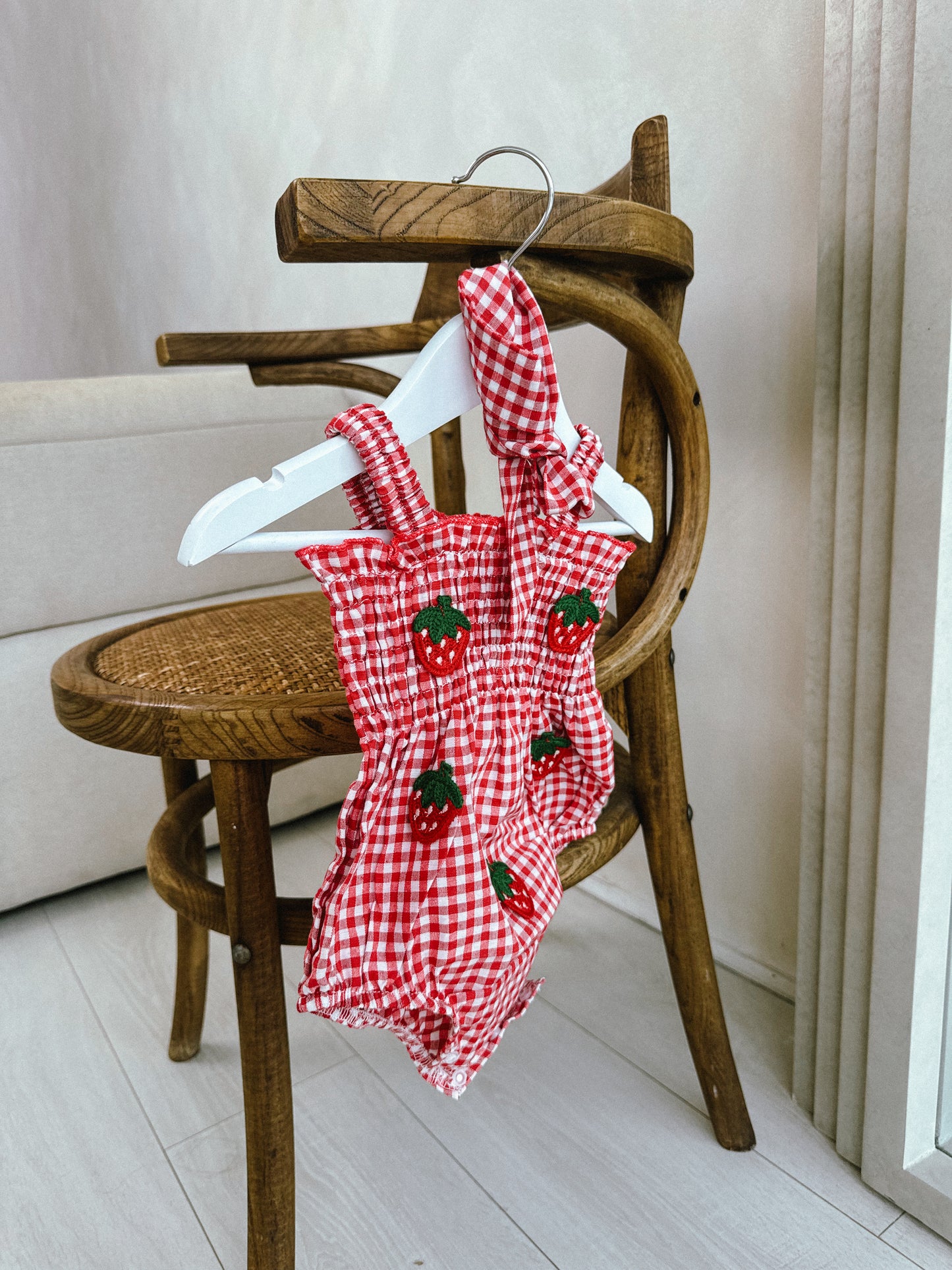 In stock summer strawberry romper & headband
