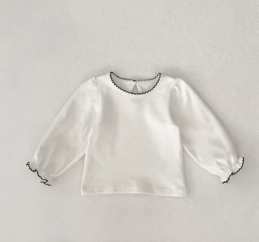 Black trim thick cotton long sleeve top