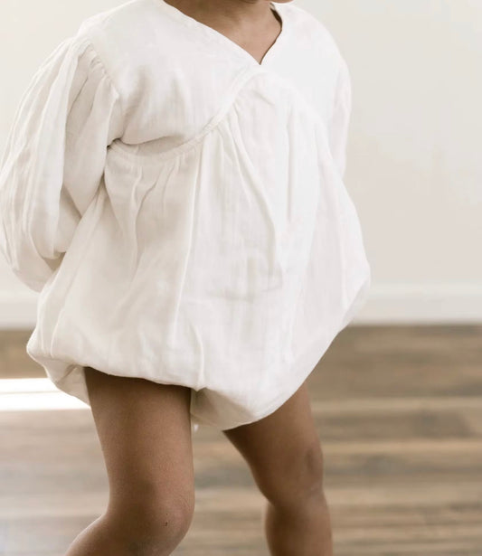 White open back long sleeve romper