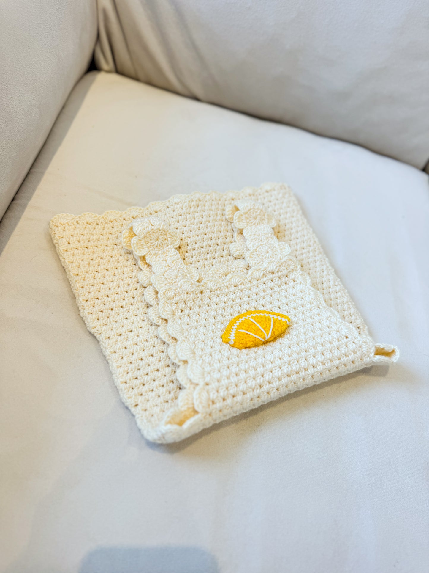 Hand crochet thick cream and lemon dress