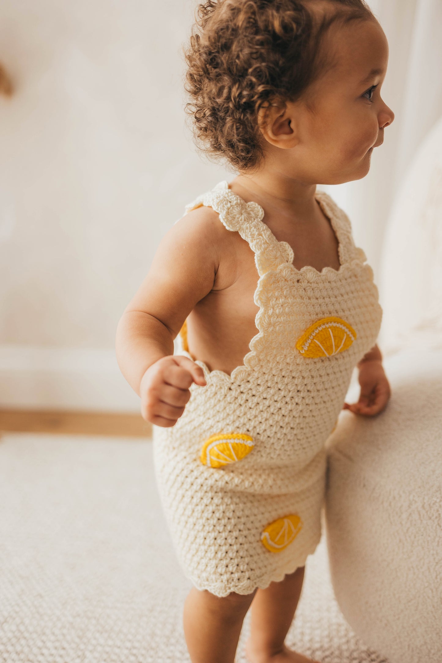 Hand crochet thick cream and lemon dress
