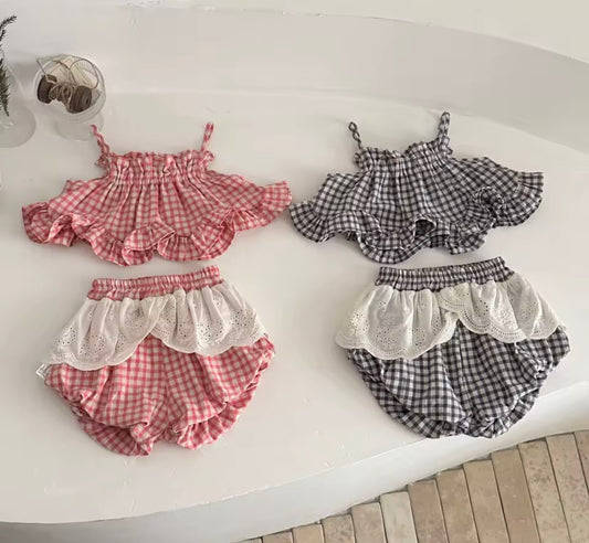Gingham two piece vest and shorts set