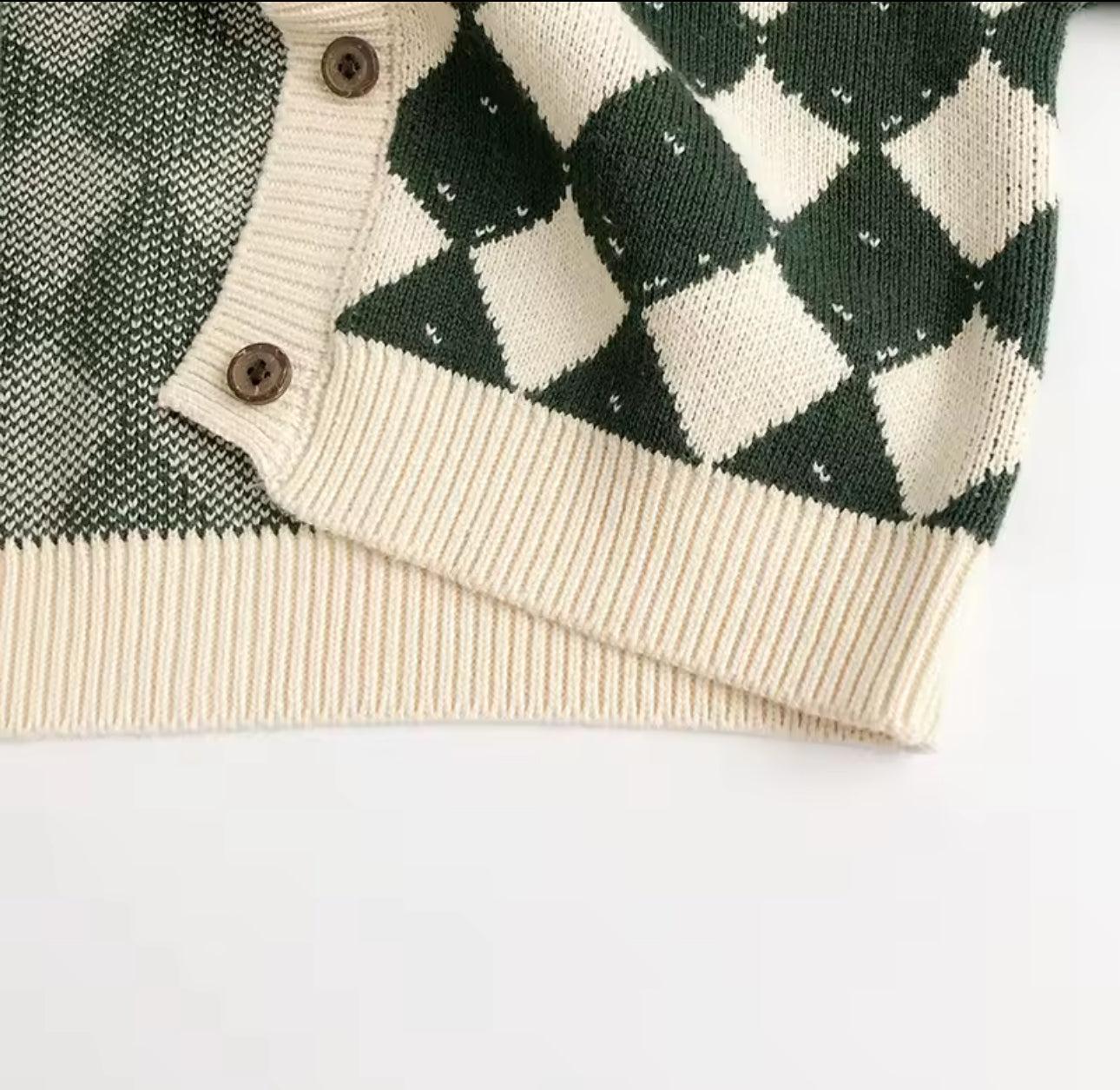 Green chequered knit top and trouser set