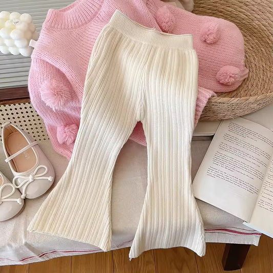 Chunky Pom Pom spring summer jumper and knit flares set