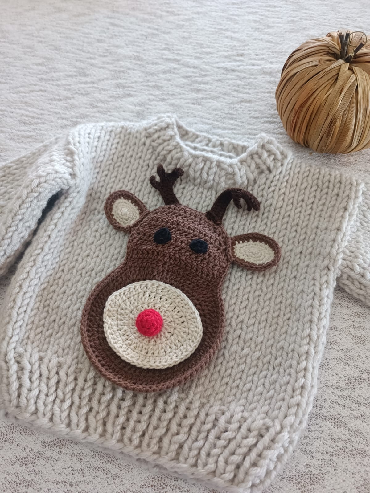 Pre order Christmas reindeer hand knitted jumper