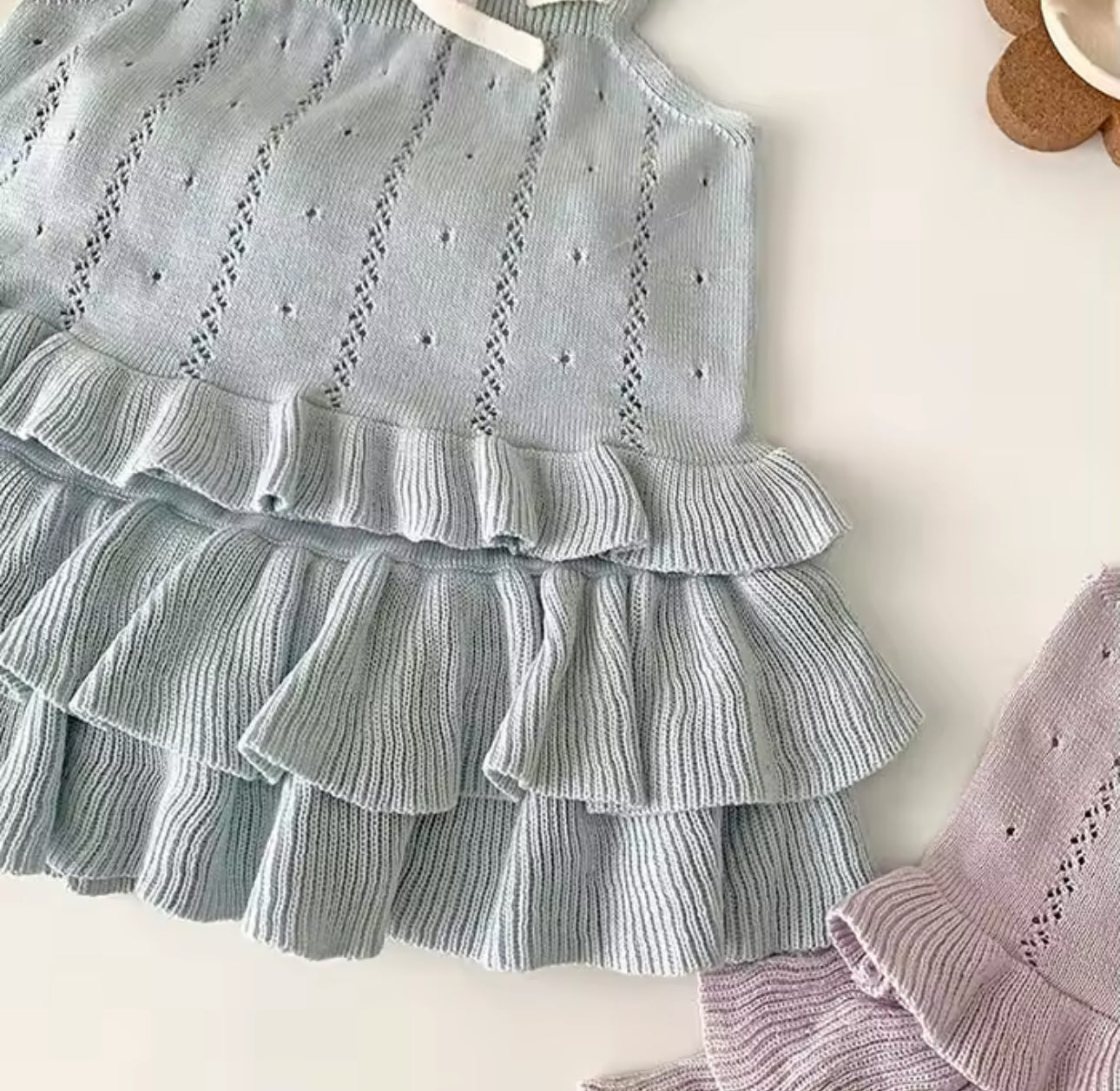 Pre order summer two piece knit vest and ruffle shorts sets