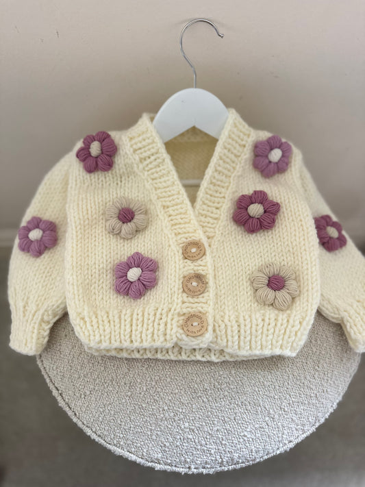 In stock cream and Iilac flower cardigan