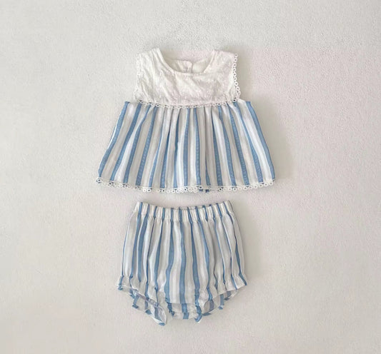 Blue stripe summer top and bloomer set