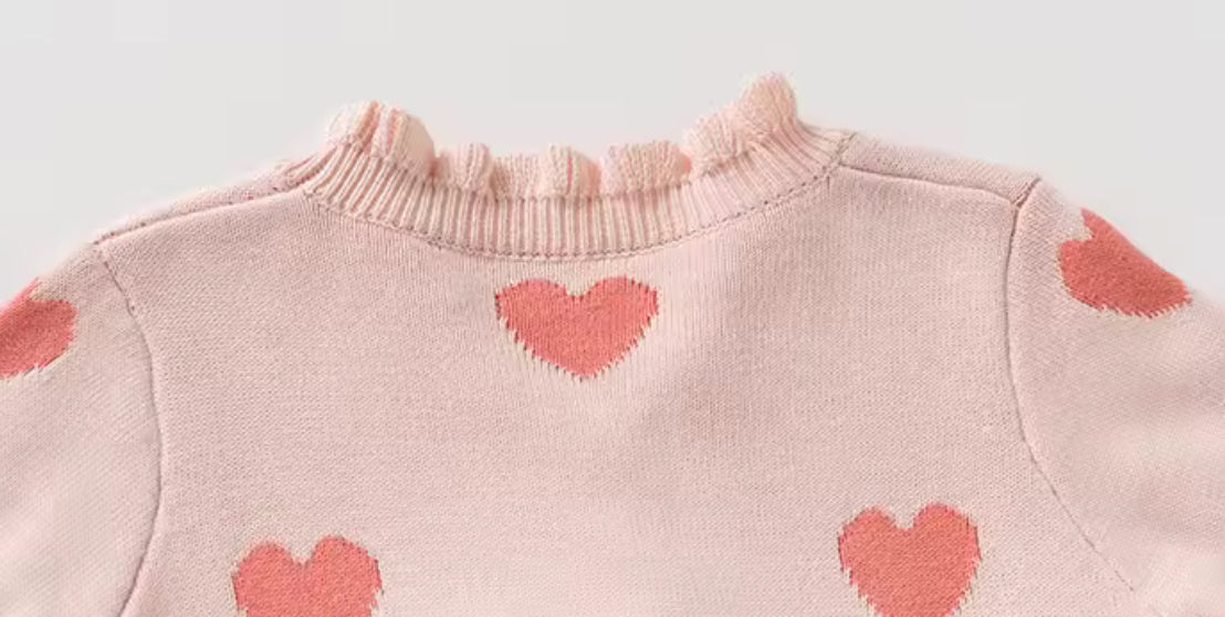 Thick knitted pink heart frill romper