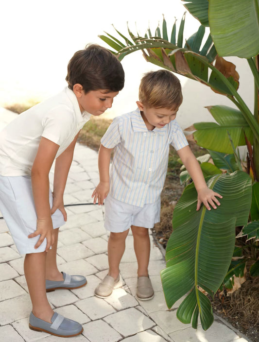 Made to order summer blue pin stripe boys 2 piece sets (pre order)