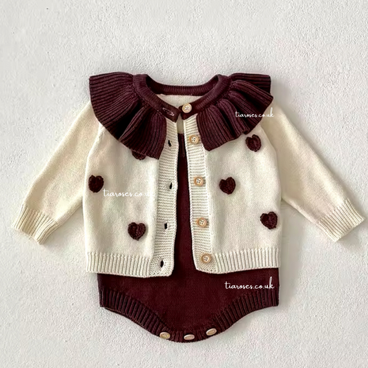 Pre order two piece burgundy romper and cardigan set