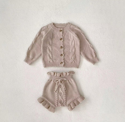 Pre order brown knit cardigan and shorts