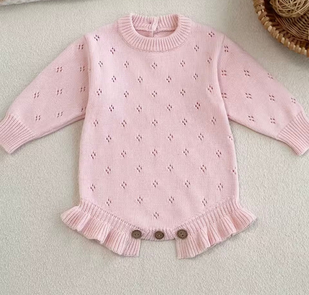 Soft knit pointelle rompers