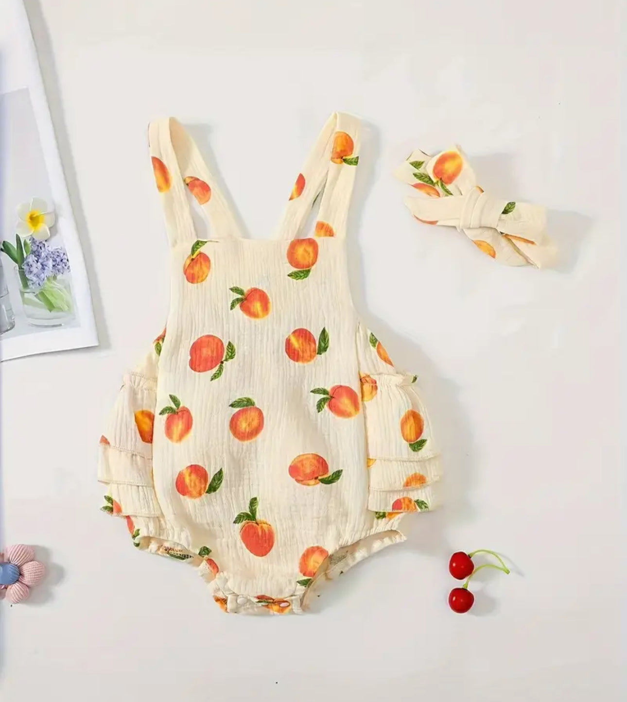 Pre order oranges ruffle romper set