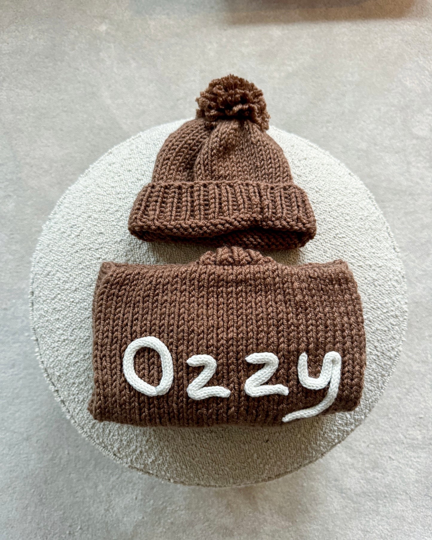 Handknitted name cardigan & hat set