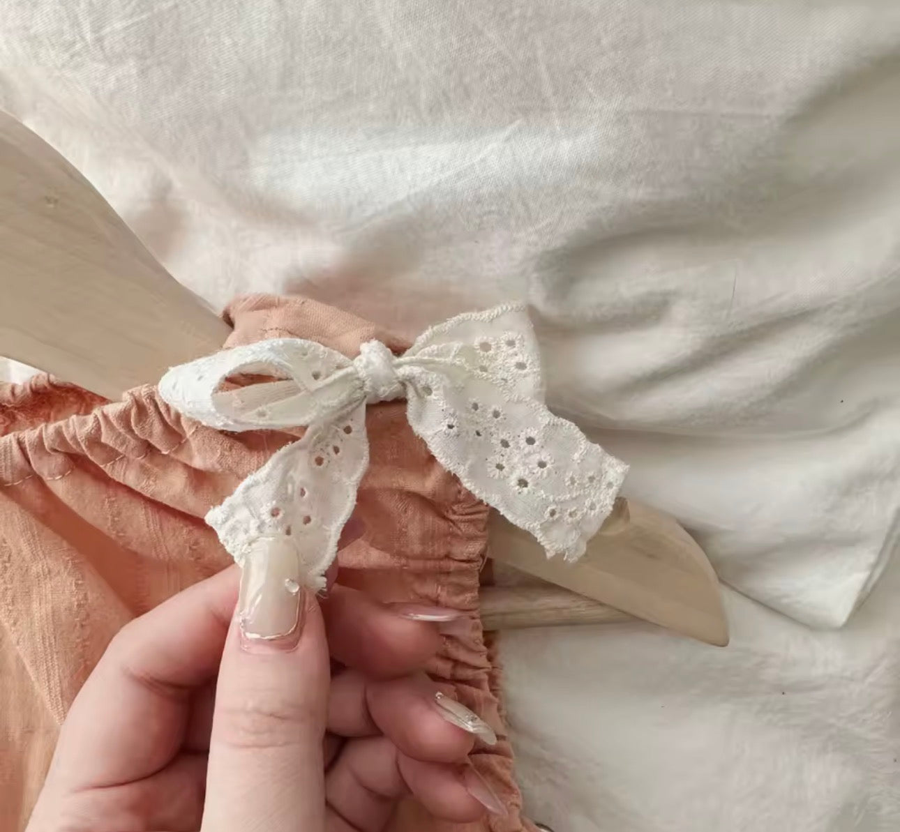 3 piece peach lace trim set