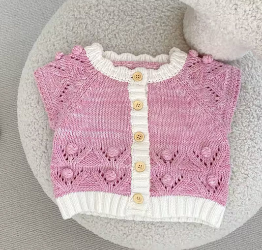 Spring pink bobble knit vest (pre order)