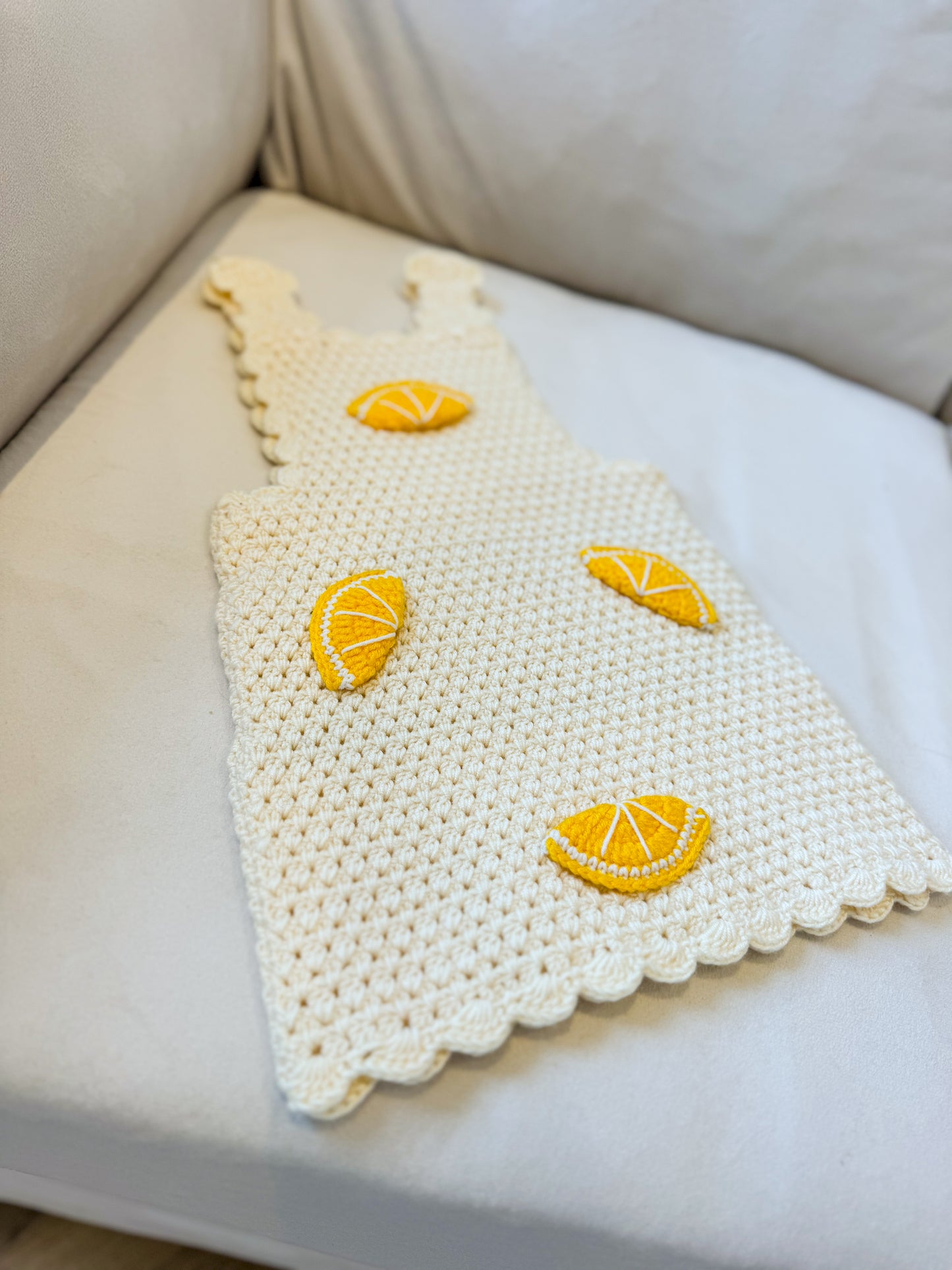 Hand crochet thick cream and lemon dress