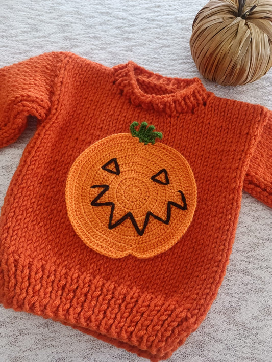 Pre order handknit orange pumpkin jumper