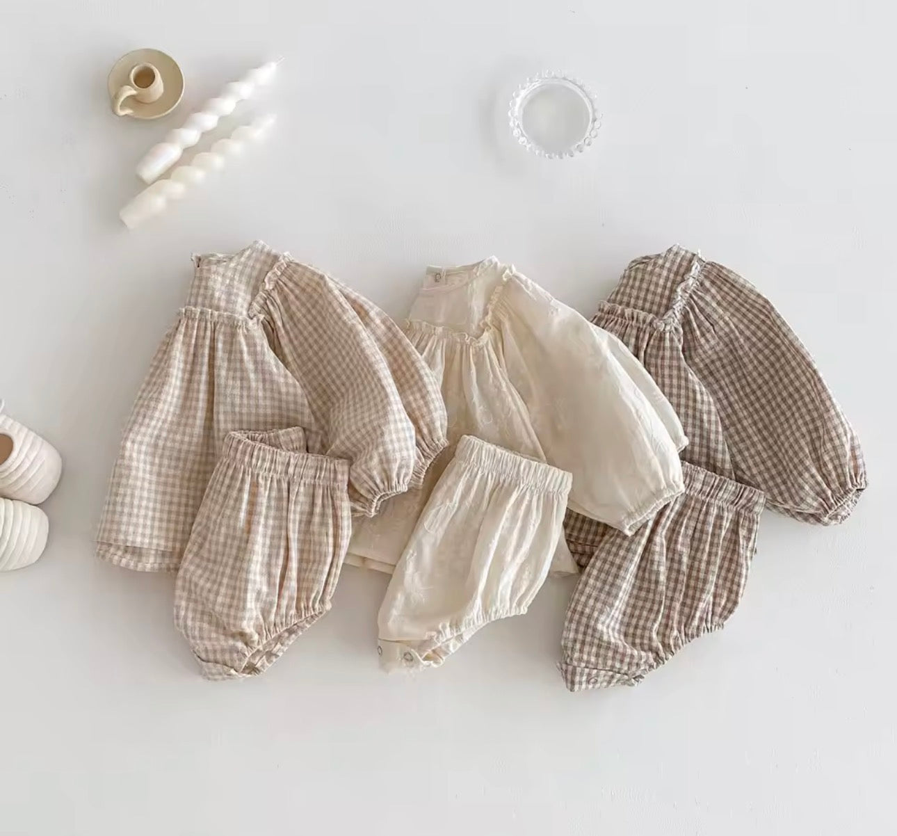 Two piece puff sleeve top and bloomer set