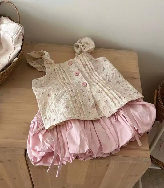 Pre order summer two piece rosy top and puff bloomers sets