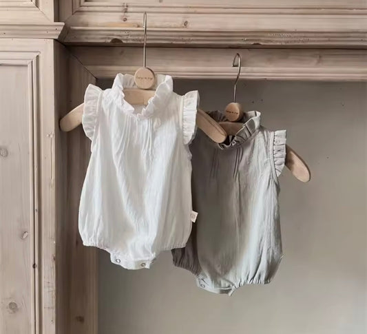 Ruffle neck romper