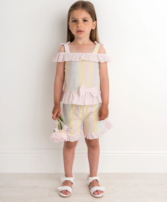 Summer pure cotton two piece stripe ruffle set