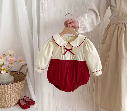 Red and cream contrast christmas romper
