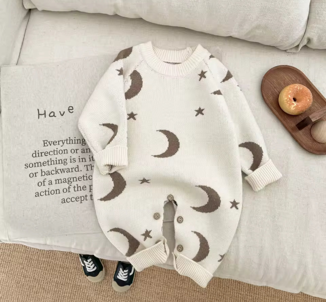 Thick knit moon star print romper