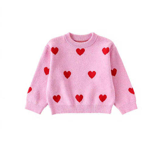 Thick knitted pink red heart jumper