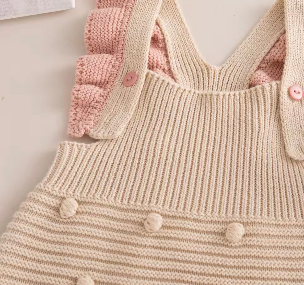 Beige and pink knit dot romper
