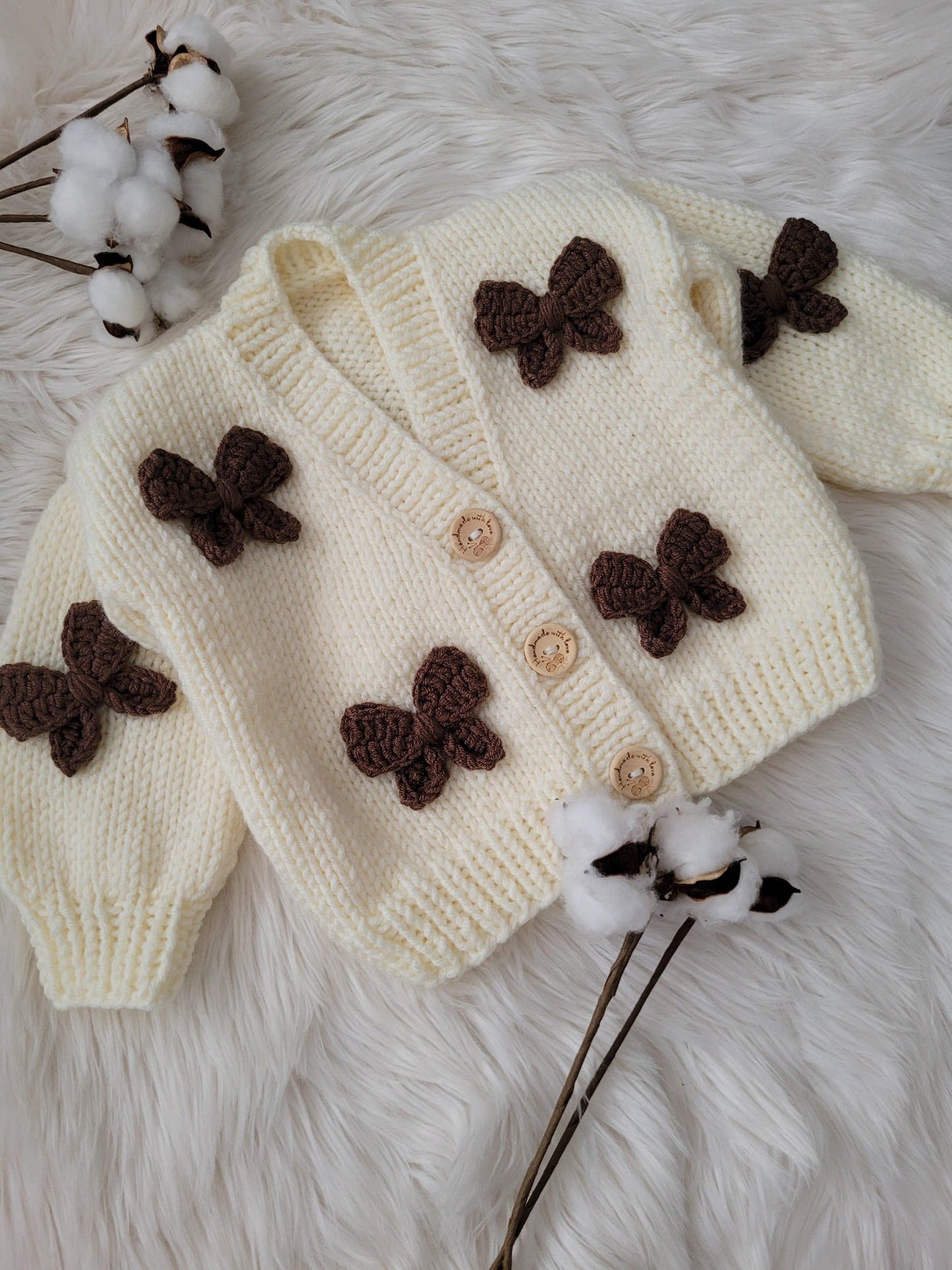 Pre order custom name brown bow handknitted cardigan