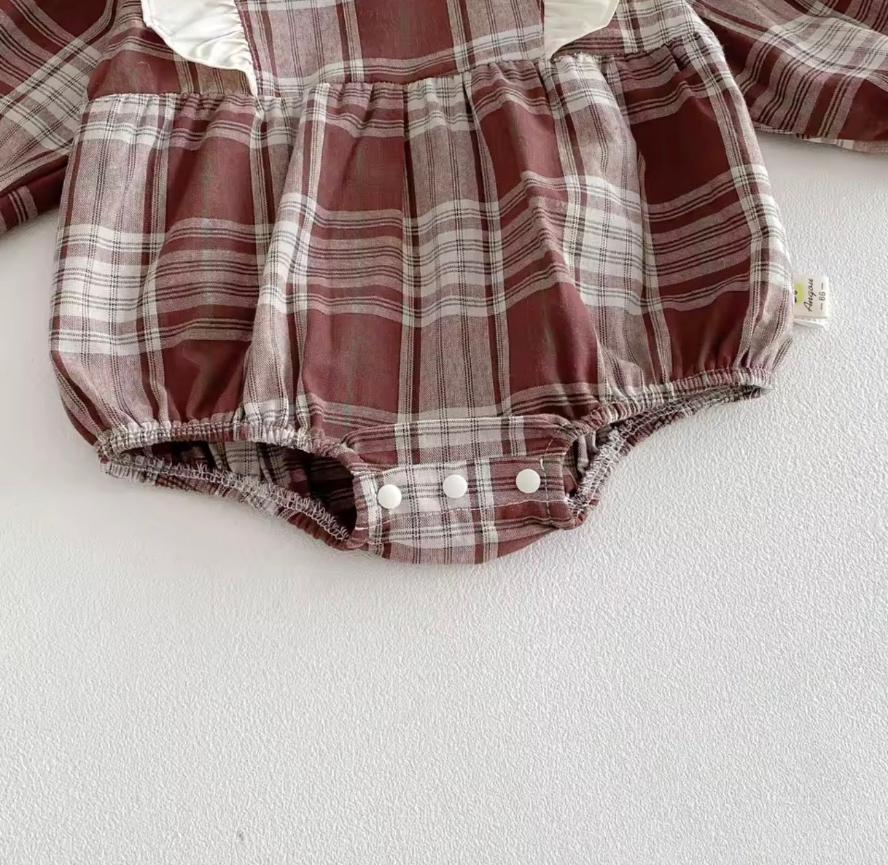 Burgundy chequered frill romper
