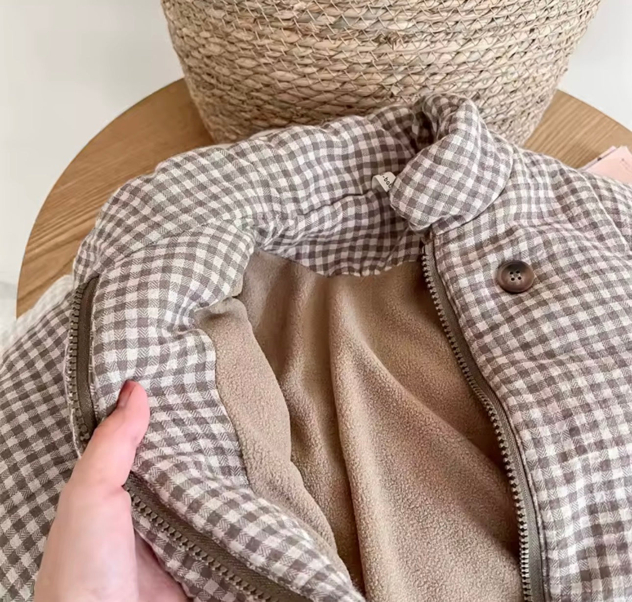 Thick plaid fleece lined zip jacket