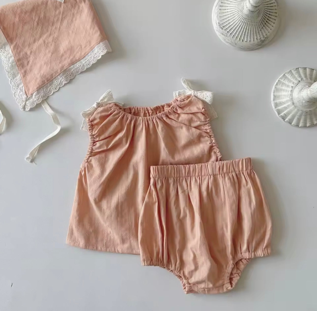 3 piece peach lace trim set