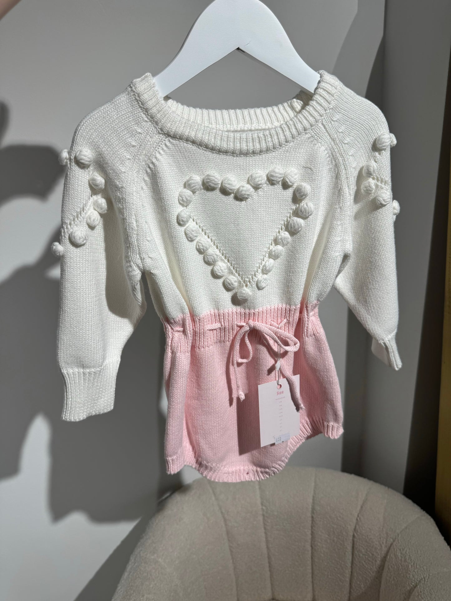 Knit heart romper pink