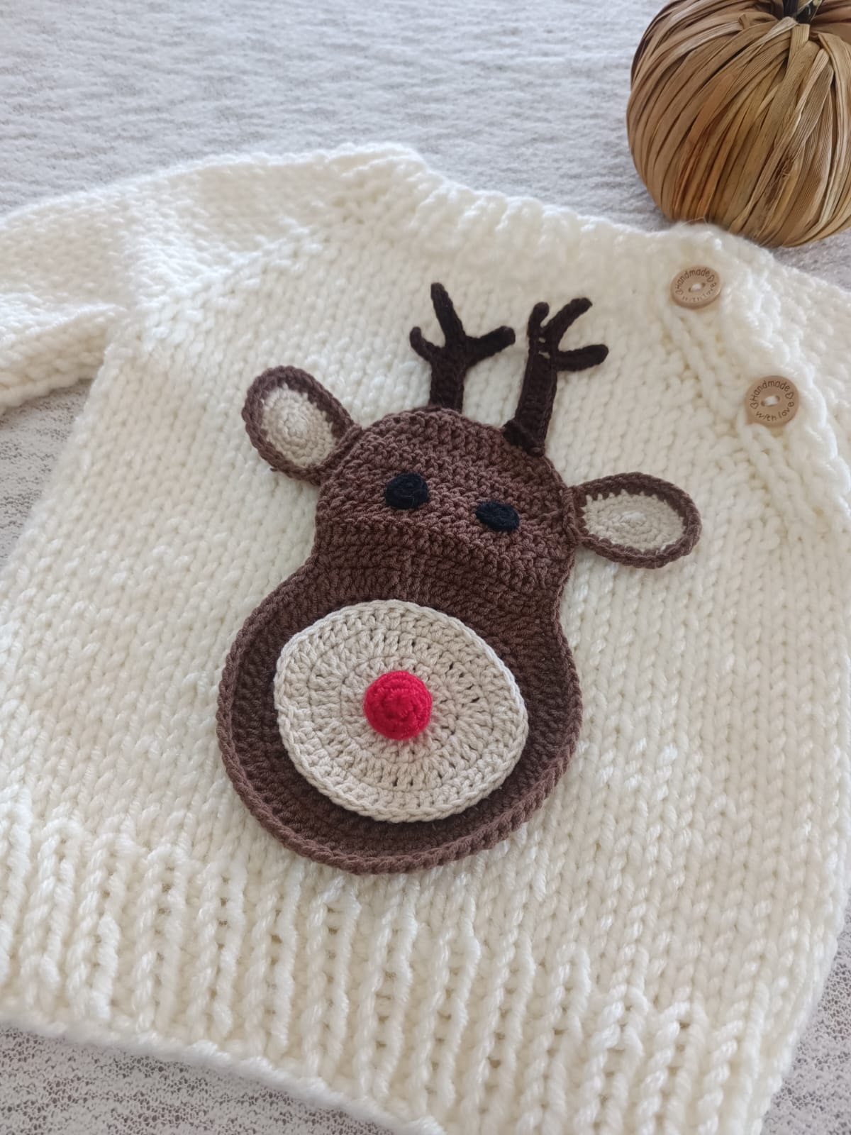 Pre order Christmas reindeer hand knitted jumper