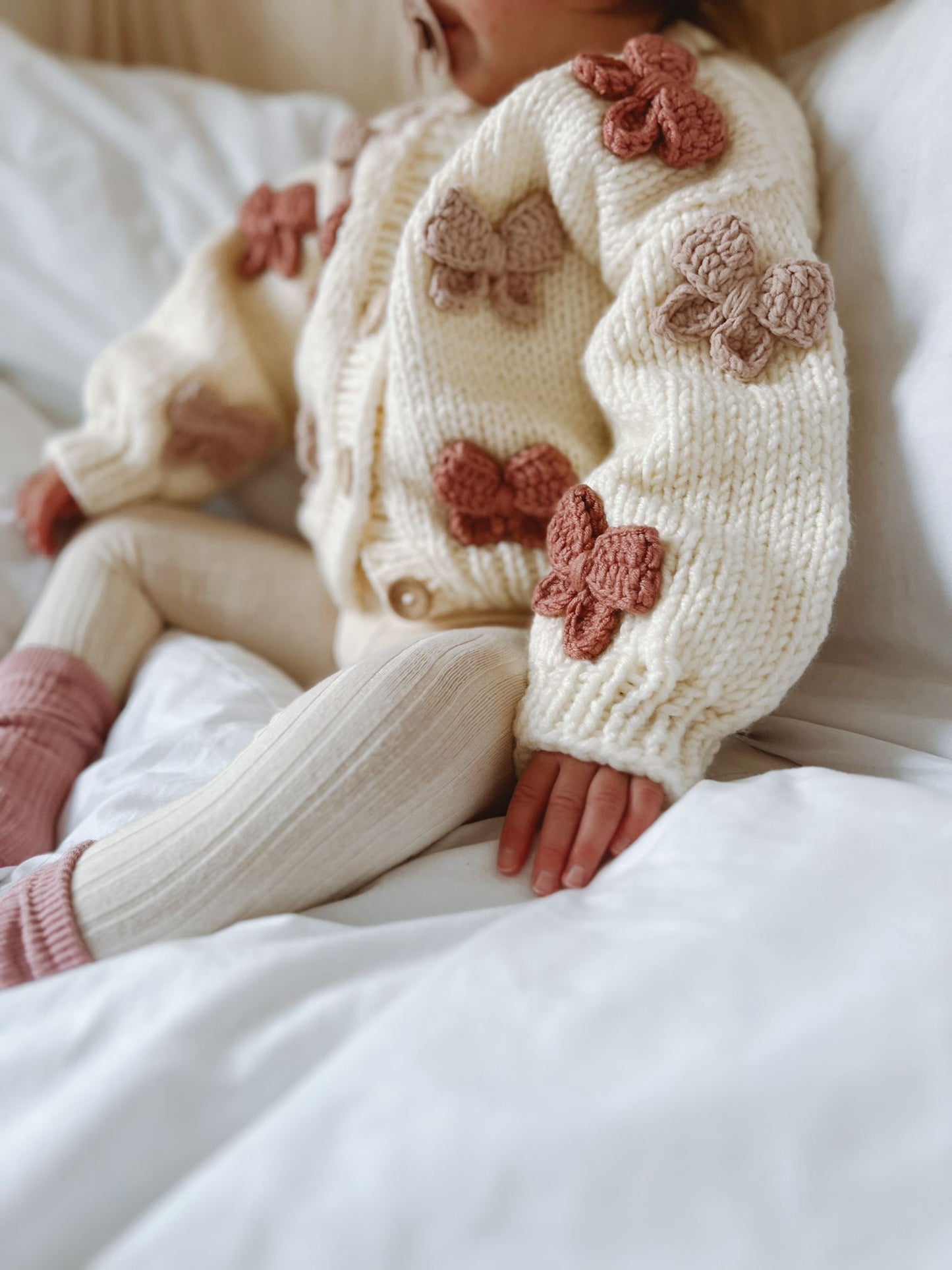 Mama and me handknitted autumn bow 2 cardigan set